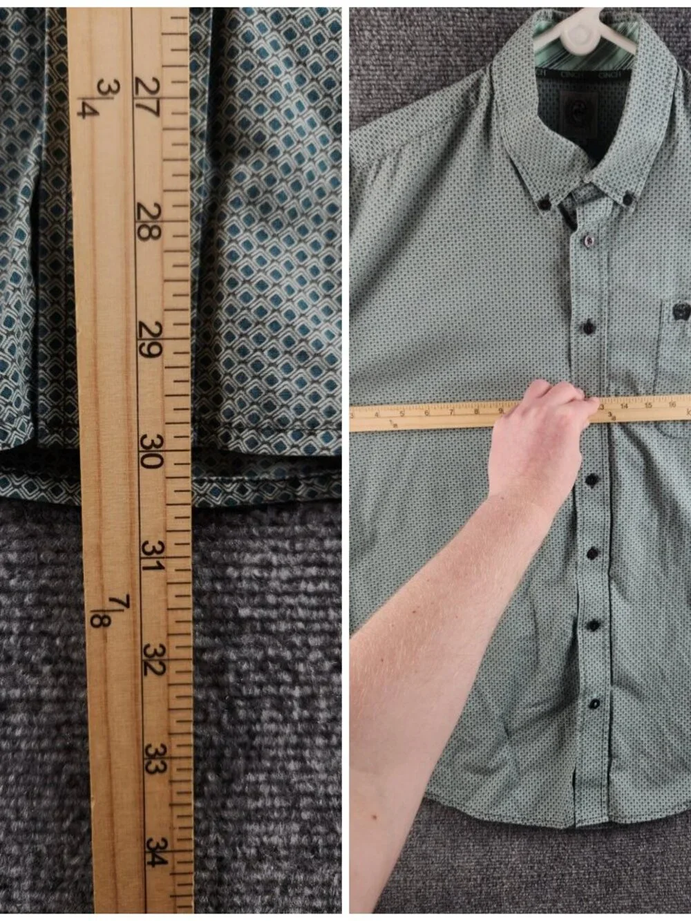 Cinch Medium Button Up Shirt Long Sleeve Geometric Green Blue Western Cotton Men